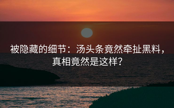 被隐藏的细节：汤头条竟然牵扯黑料，真相竟然是这样？