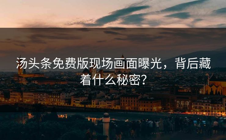 汤头条免费版现场画面曝光，背后藏着什么秘密？