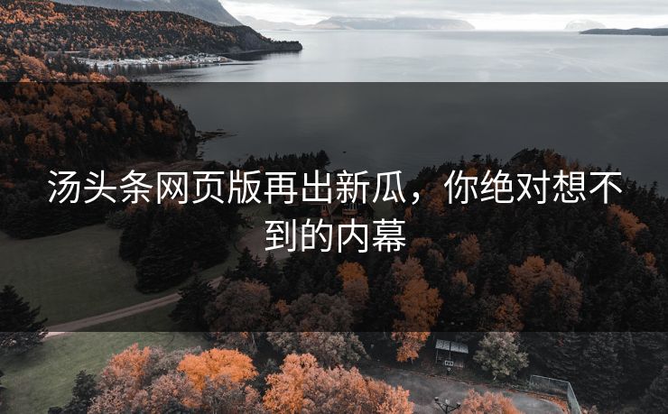 汤头条网页版再出新瓜，你绝对想不到的内幕