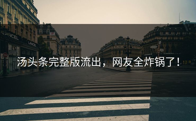 汤头条完整版流出，网友全炸锅了！