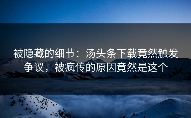 被隐藏的细节：汤头条下载竟然触发争议，被疯传的原因竟然是这个