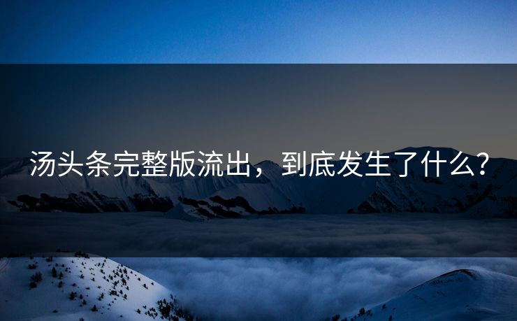 汤头条完整版流出，到底发生了什么？