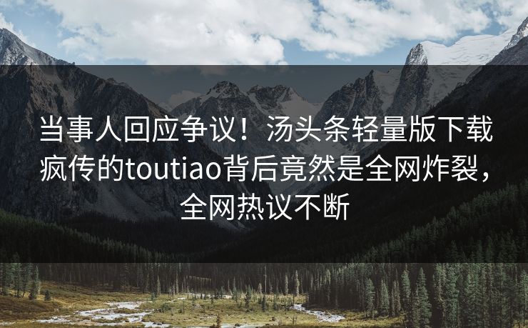 当事人回应争议!汤头条轻量版下载疯传的toutiao背后竟然是全网炸裂,全网热议不断