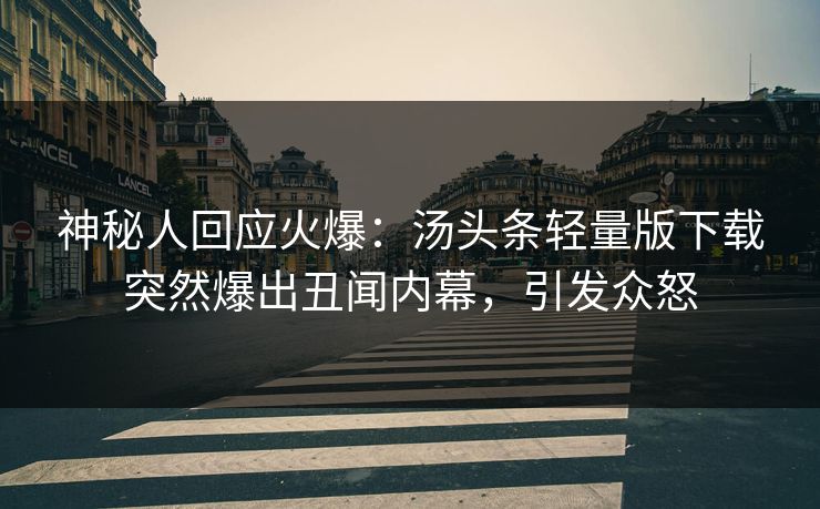 神秘人回应火爆:汤头条轻量版下载突然爆出丑闻内幕,引发众怒