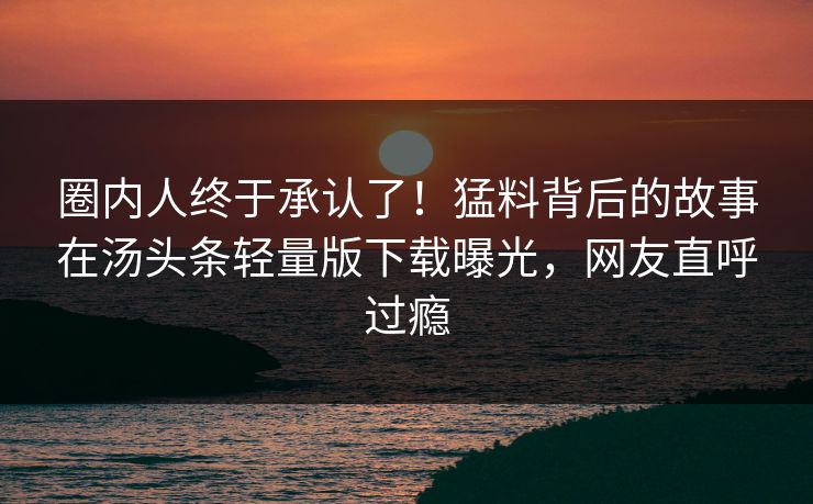 圈内人终于承认了！猛料背后的故事在汤头条轻量版下载曝光，网友直呼过瘾