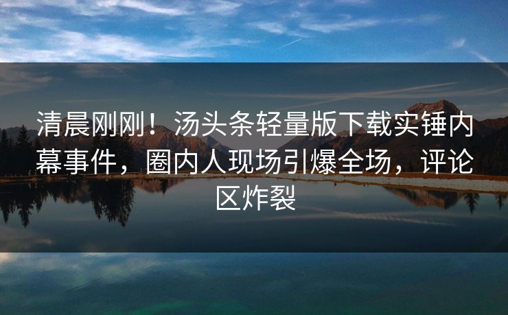 清晨刚刚！汤头条轻量版下载实锤内幕事件，圈内人现场引爆全场，评论区炸裂