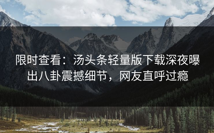 限时查看：汤头条轻量版下载深夜曝出八卦震撼细节，网友直呼过瘾