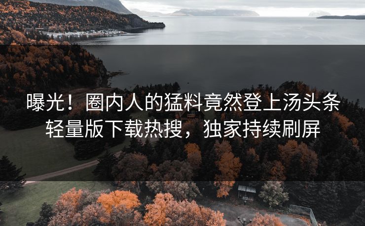 曝光！圈内人的猛料竟然登上汤头条轻量版下载热搜，独家持续刷屏