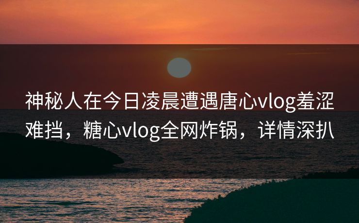 神秘人在今日凌晨遭遇唐心vlog羞涩难挡，糖心vlog全网炸锅，详情深扒