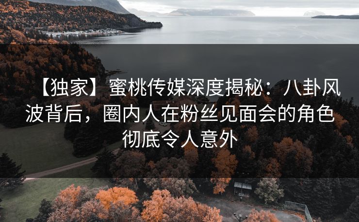 【独家】蜜桃传媒深度揭秘：八卦风波背后，圈内人在粉丝见面会的角色彻底令人意外